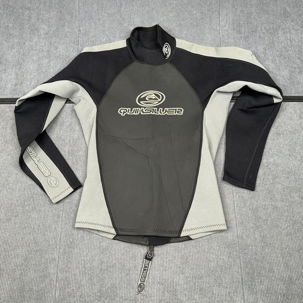 Quiksilver Wetsuit Top Long Sleeve Grey Black Logo Surf Rash Guard Mock Neck